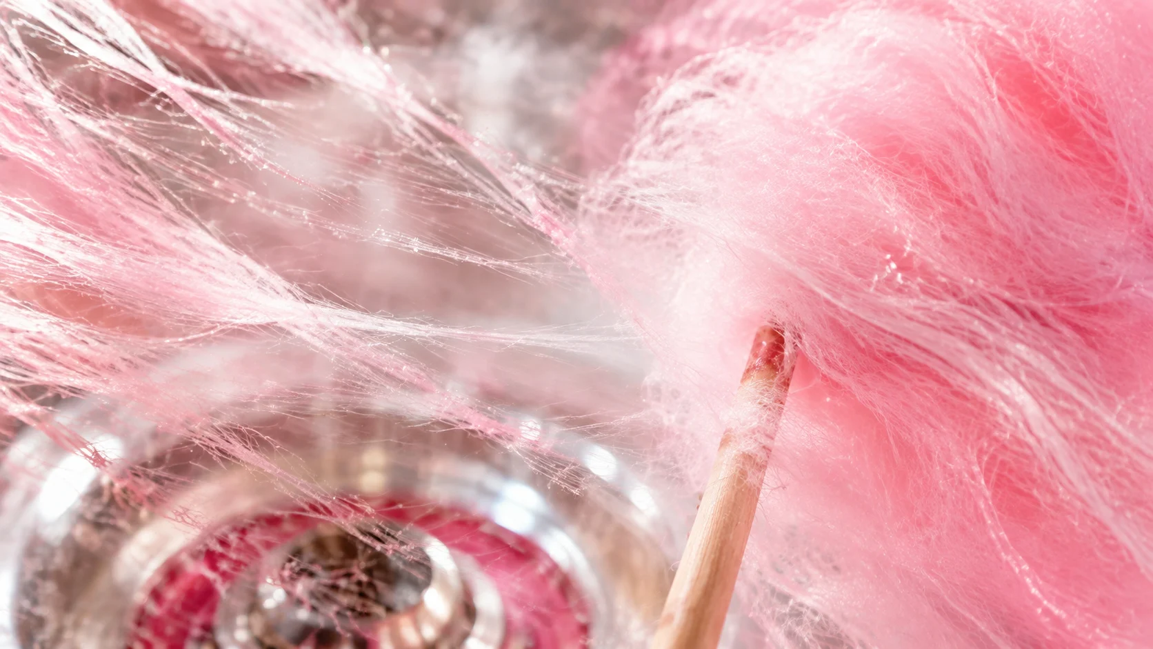 Thousands of translucent spun sugar fibres in an extreme macro view